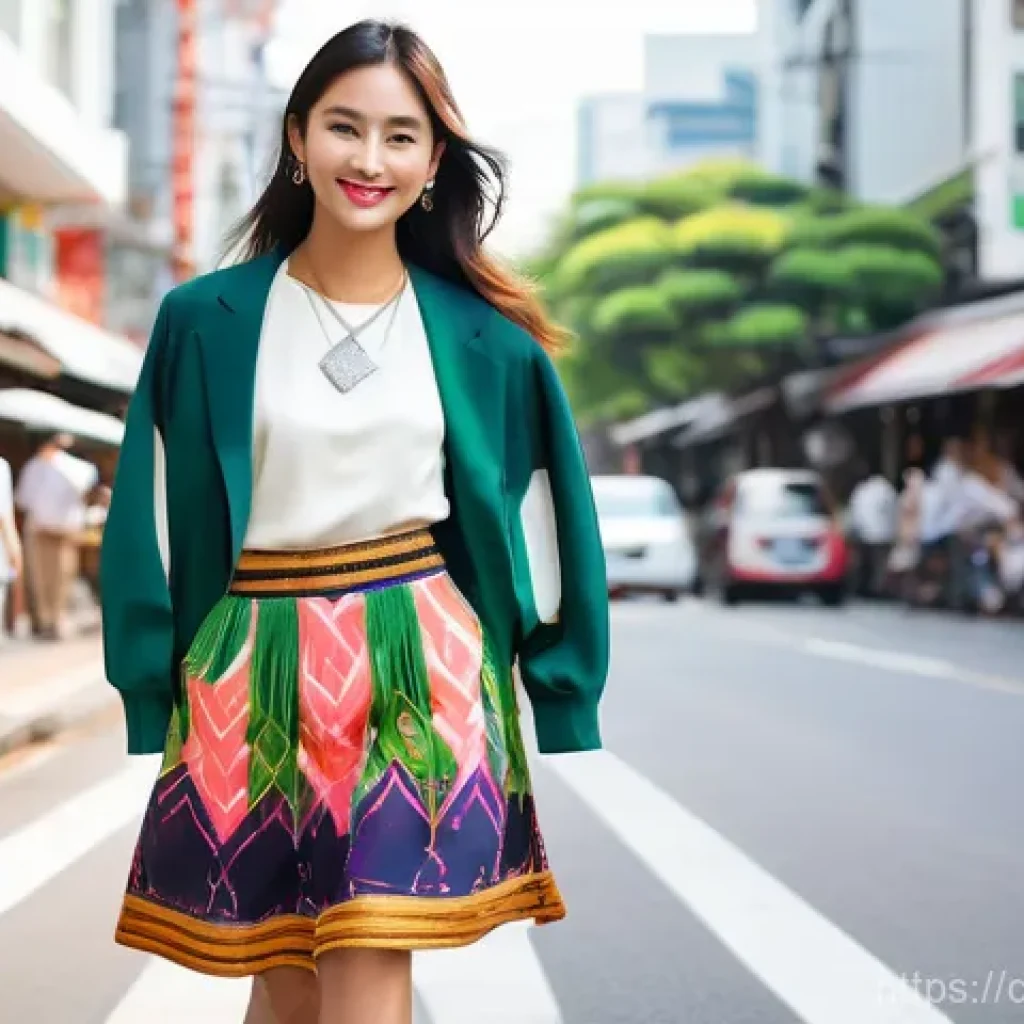 태국에서 주목받는 디자이너 - **Prompt: Traditional Silk Meets Modern Streetwear in Bangkok**
    "A stylish young woman, early 20...