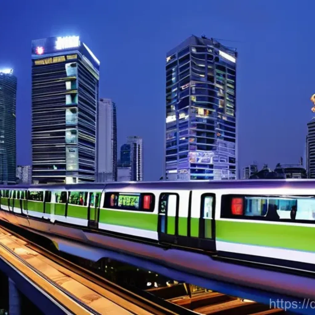 태국의 공공 교통 프로젝트 - **Bangkok's Futuristic Monorail System at Dusk:**
    "A vibrant, dynamic shot of a sleek, modern mo...