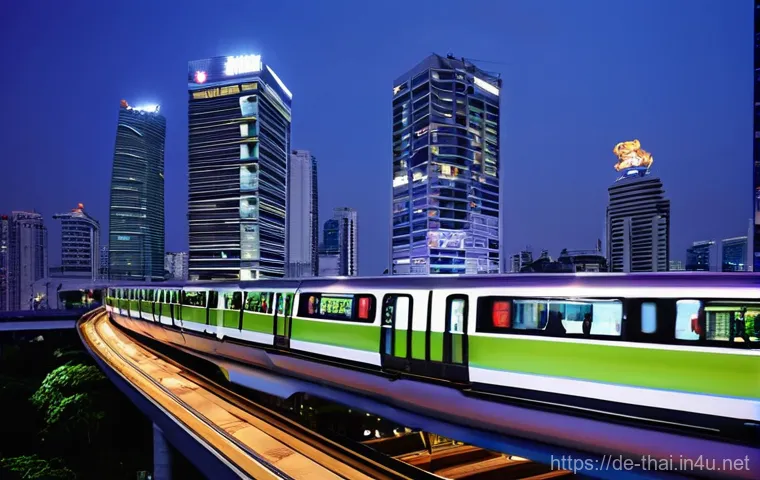 태국의 공공 교통 프로젝트 - **Bangkok's Futuristic Monorail System at Dusk:**
    "A vibrant, dynamic shot of a sleek, modern mo...
