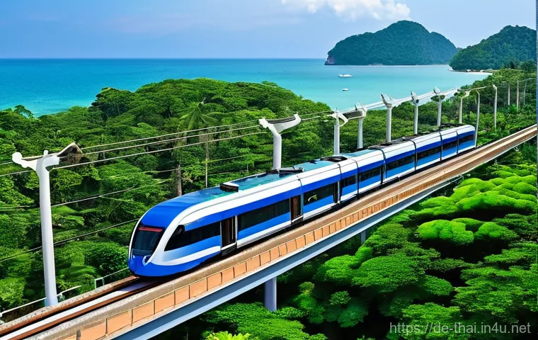 태국의 공공 교통 프로젝트 - **Bangkok's Futuristic Monorail System at Dusk:**
    "A vibrant, dynamic shot of a sleek, modern mo...
