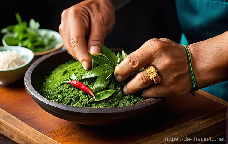 태국 전통 음식의 기원 - Prompt 1: The Essence of Thai Curry Paste Preparation**