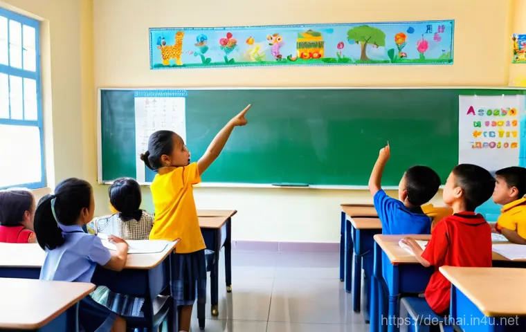 태국에서의 교육 봉사 - **Prompt 1: Joyful English Lesson in Thailand**
"A vibrant and warm image of a young, enthusiast...