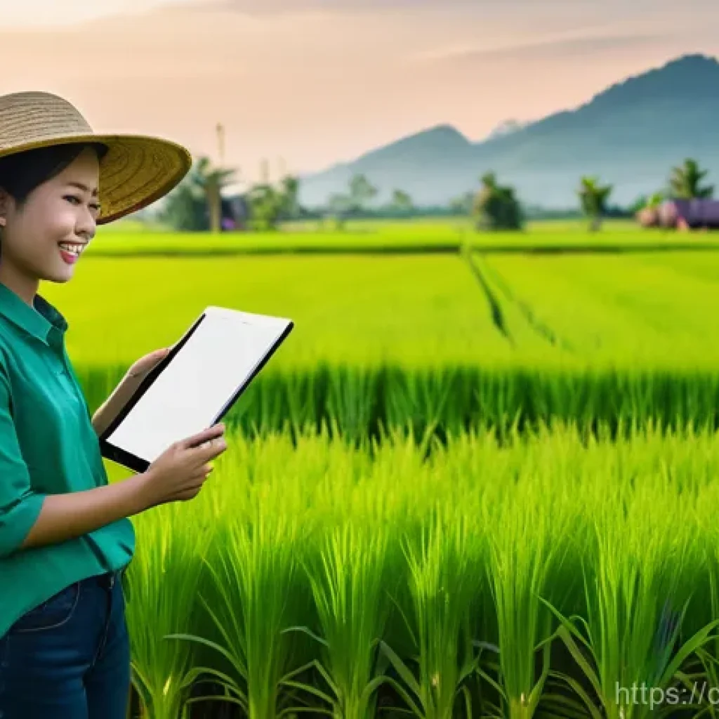 태국의 농업 및 기술 결합 - **Prompt 1: "Digital Harvest in Thai Rice Paddies"**
    A vibrant, wide-angle shot of a young Thai ...