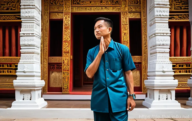 태국어 기초 인사말 - **Prompt:** Inside a cozy, authentic Thai family restaurant with warm lighting, a male tourist, wear...