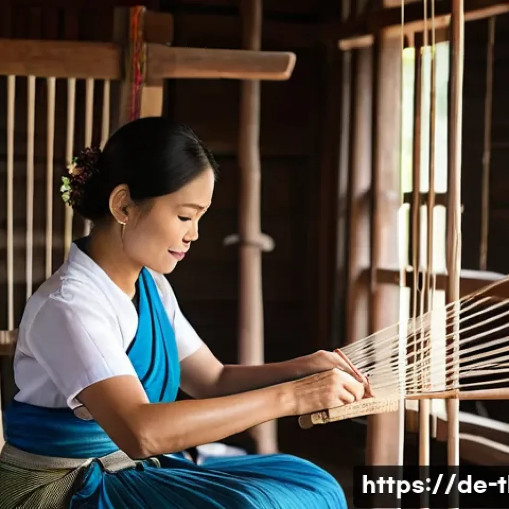 태국의 공예품 산업 - A traditional Thai silk weaving workshop in Northern Thailand, featuring skilled artisans, including...